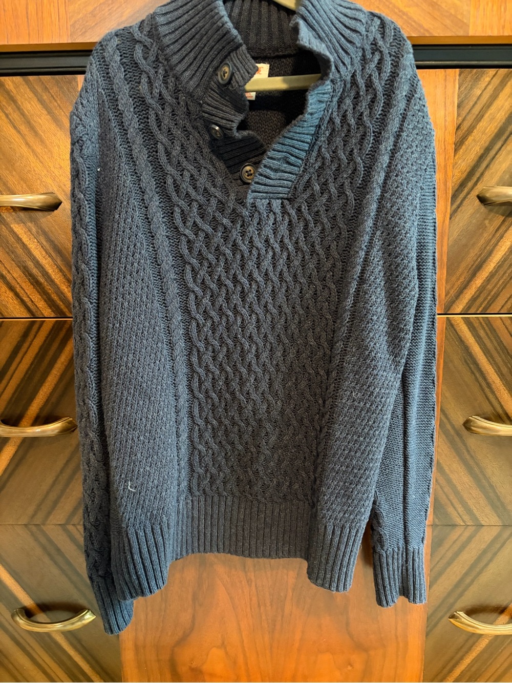 Cat & Jack Midnight Blue Cable Knit Zip-Style Shawl Collar Sweater